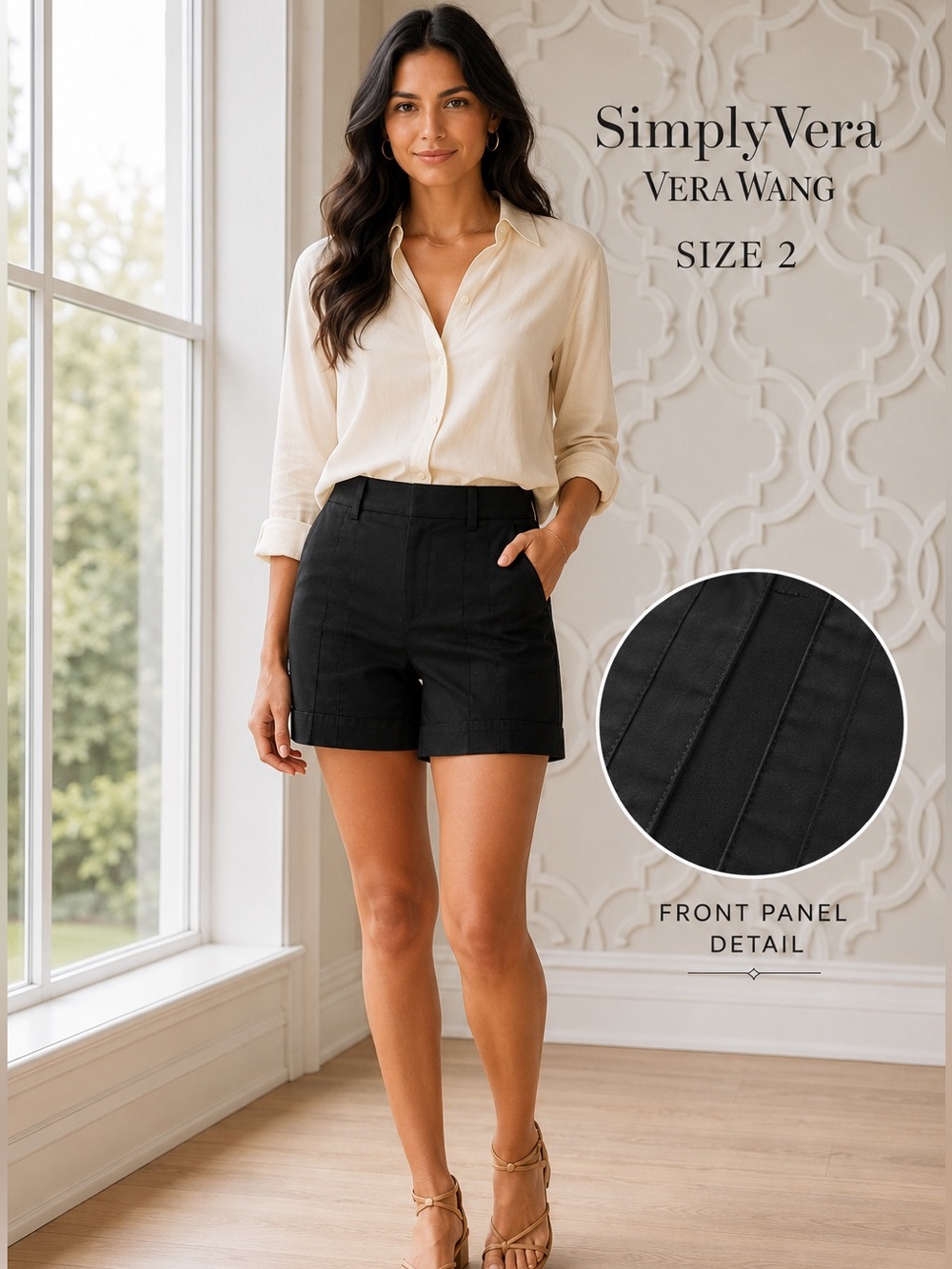 Simply Vera Vera Wang Black Tailored Shorts Size 2 Cotton Stretch